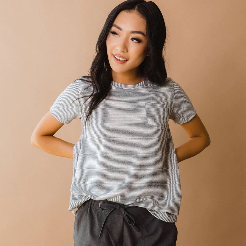 Albion Fit Basic Tee, Grey Micro Stripe